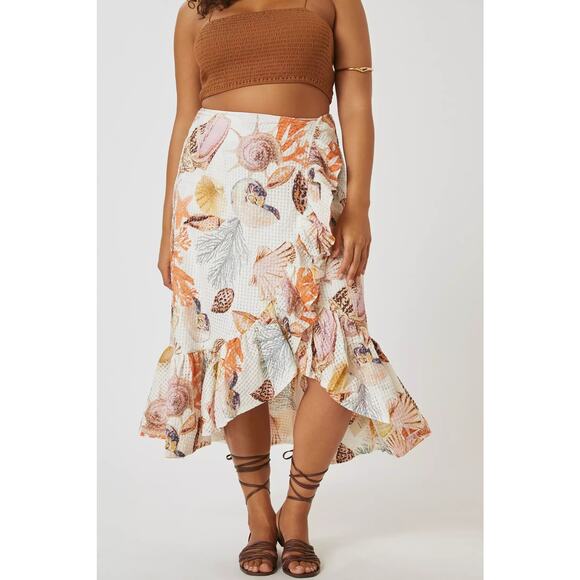 New Anthropologie Maeve A-Line Wrap Midi Skirt $170 PLUS 16W Sea Shell - Picture 3 of 7